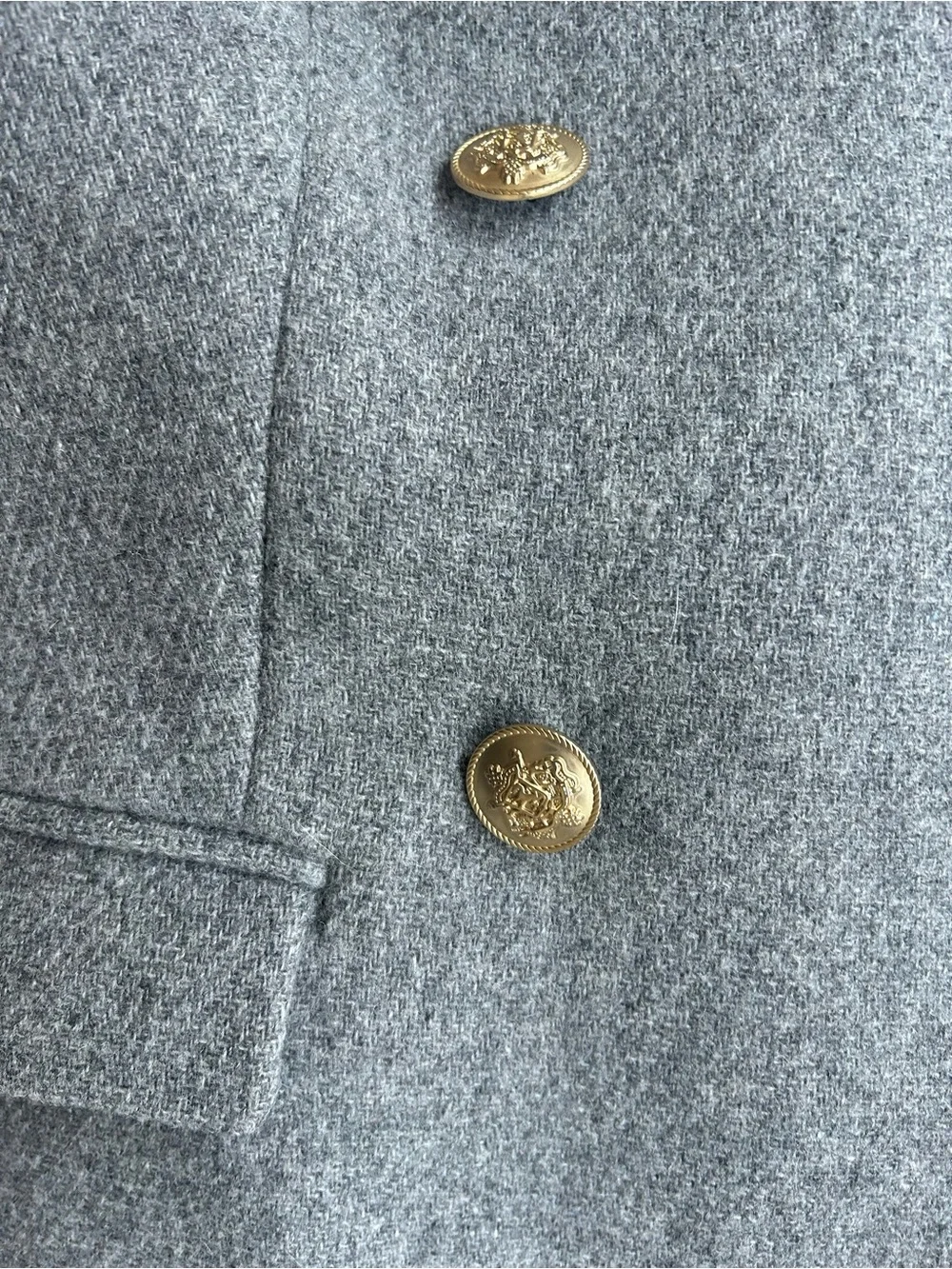 J.Crew Women's Gray Double-Breasted Wool  Stadium Cloth Coat with Gold Buttons - Picture 7 of 9